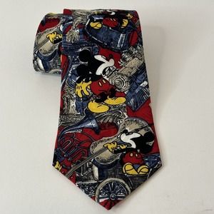 Mickey Unlimited Red/Blue Neck Tie Mickey w/Musical Instruments 100% Polyester
